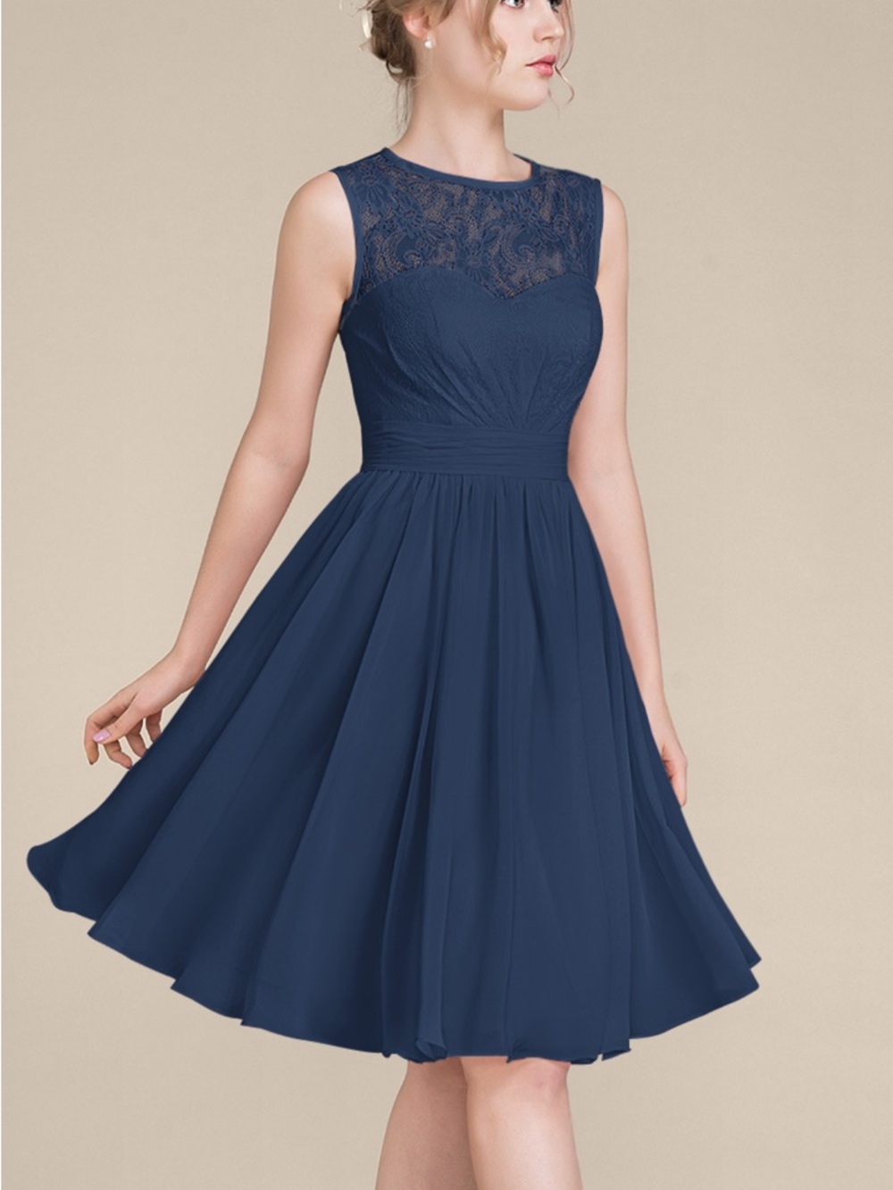 JJs House Navy Lace Bodice Midi Fit & Flare Dress Wedding Guest, Bridesmaid ,Mom
